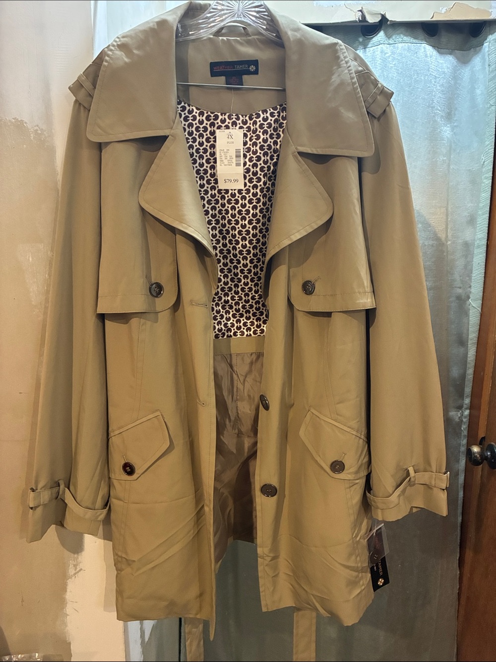 St. John's Bay Beige Trench Coat with Patterned Lining
